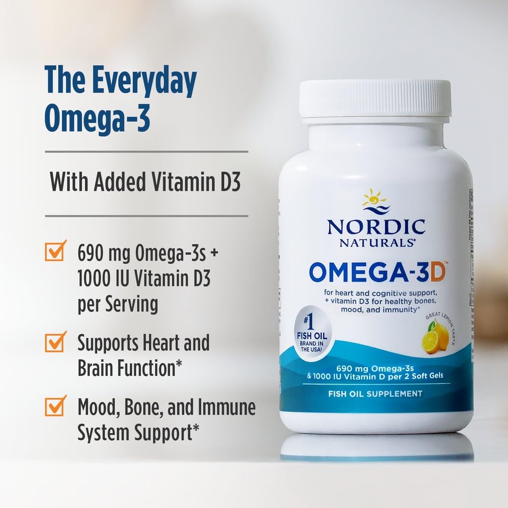 Nordic Naturals Omega-3D bottle shown in a daily routine context.