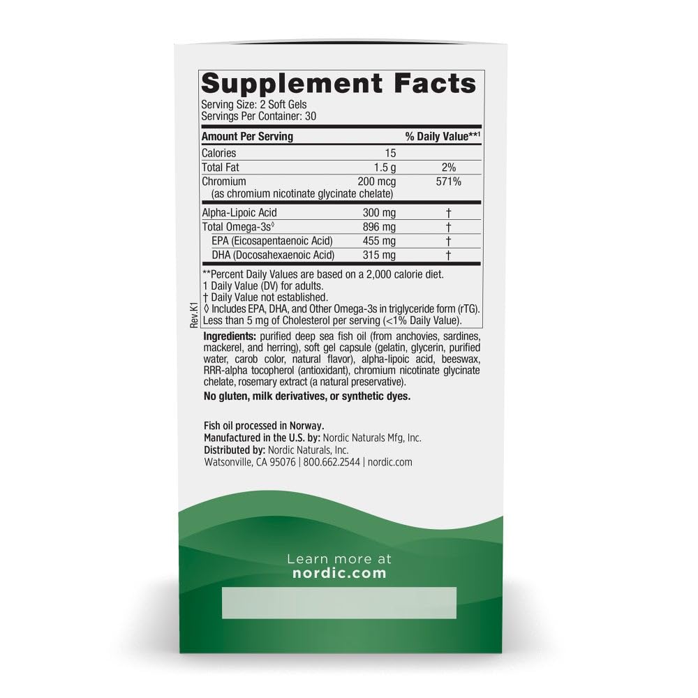 Nordic Naturals Omega Blood Sugar soft gels close-up highlighting lemon flavor.