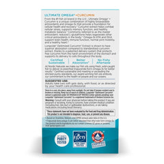 Nordic Naturals Omega Curcumin bottle label emphasizes quality ingredients and non-GMO purity.