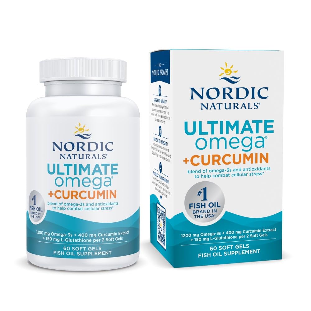 Nordic Naturals Omega Curcumin Lemon bottle shows balanced omega-3 and curcumin for daily wellness.