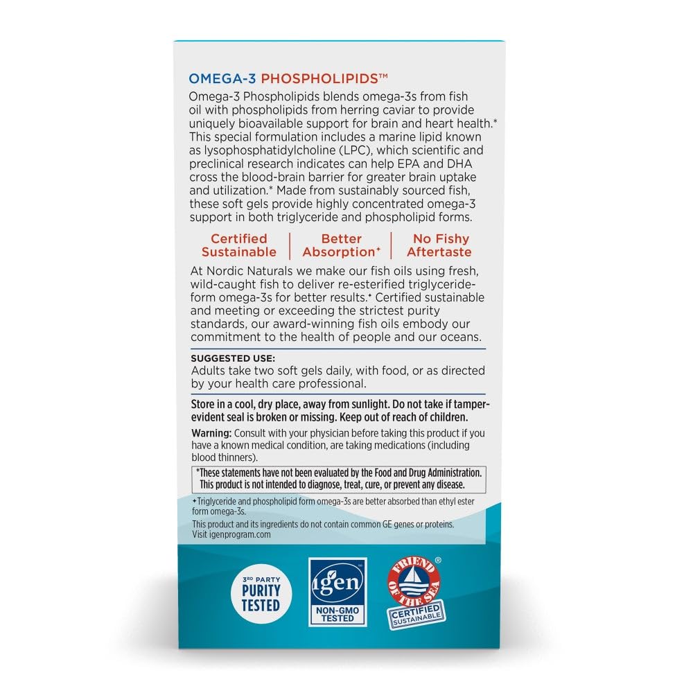 Nordic Naturals Omega-3 Phospholipids label highlights non-GMO, gluten-free ingredients