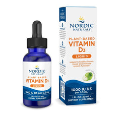 Nordic Naturals Plant-Based Vitamin D3 Liquid bottle highlighting vegan formula for bone and immune support