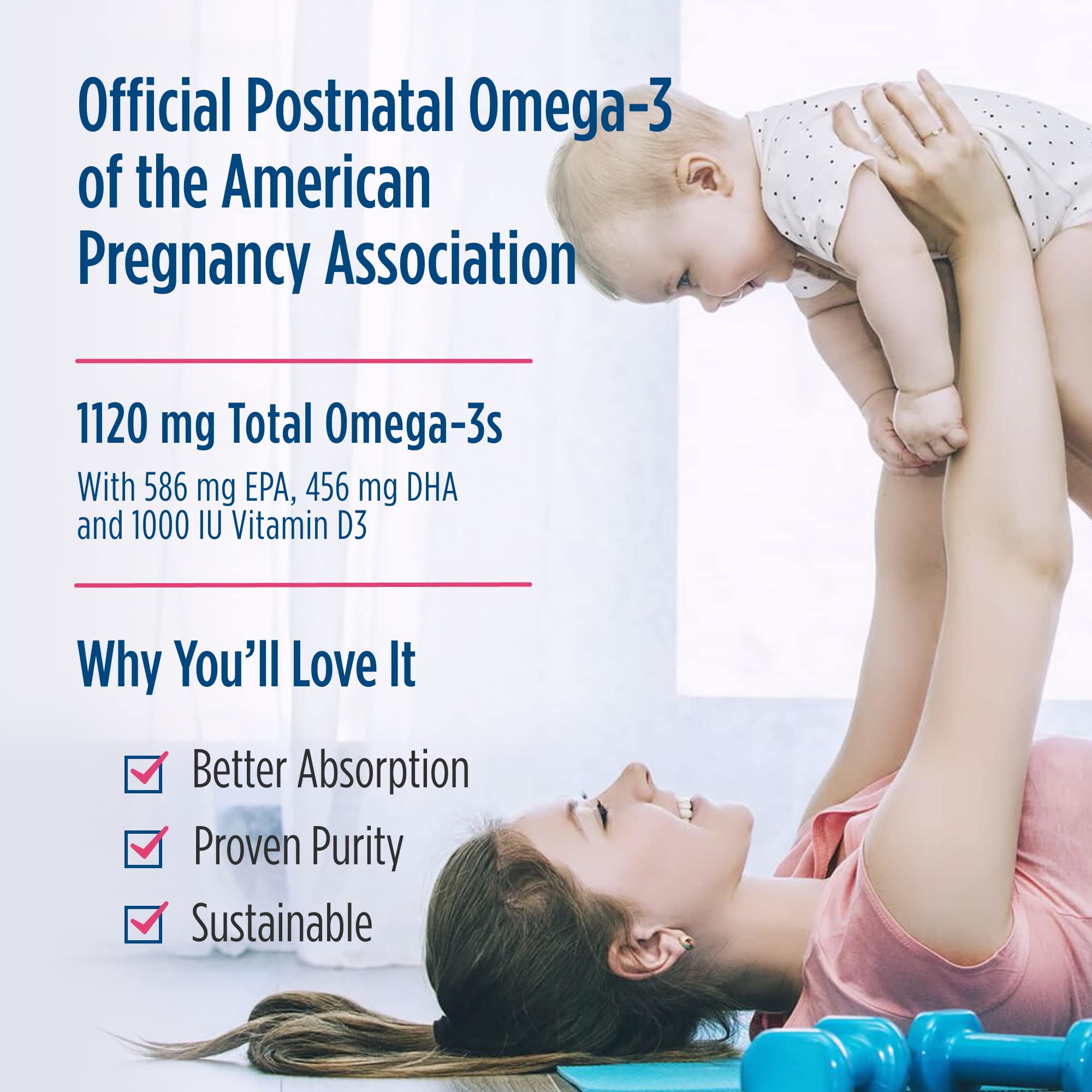 Nordic Naturals Postnatal Omega-3 lemon serving two soft gels daily.