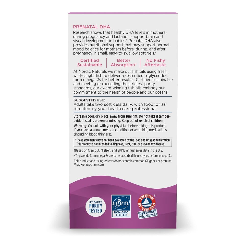 Nordic Naturals Prenatal DHA vitamin D3 label highlights added bone and immune support.