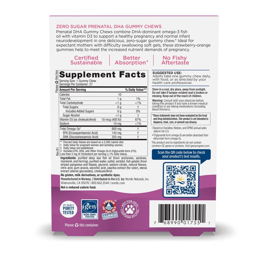 Nordic Naturals Prenatal Gummies texture closeup emphasizing chewy, sugar-free bite