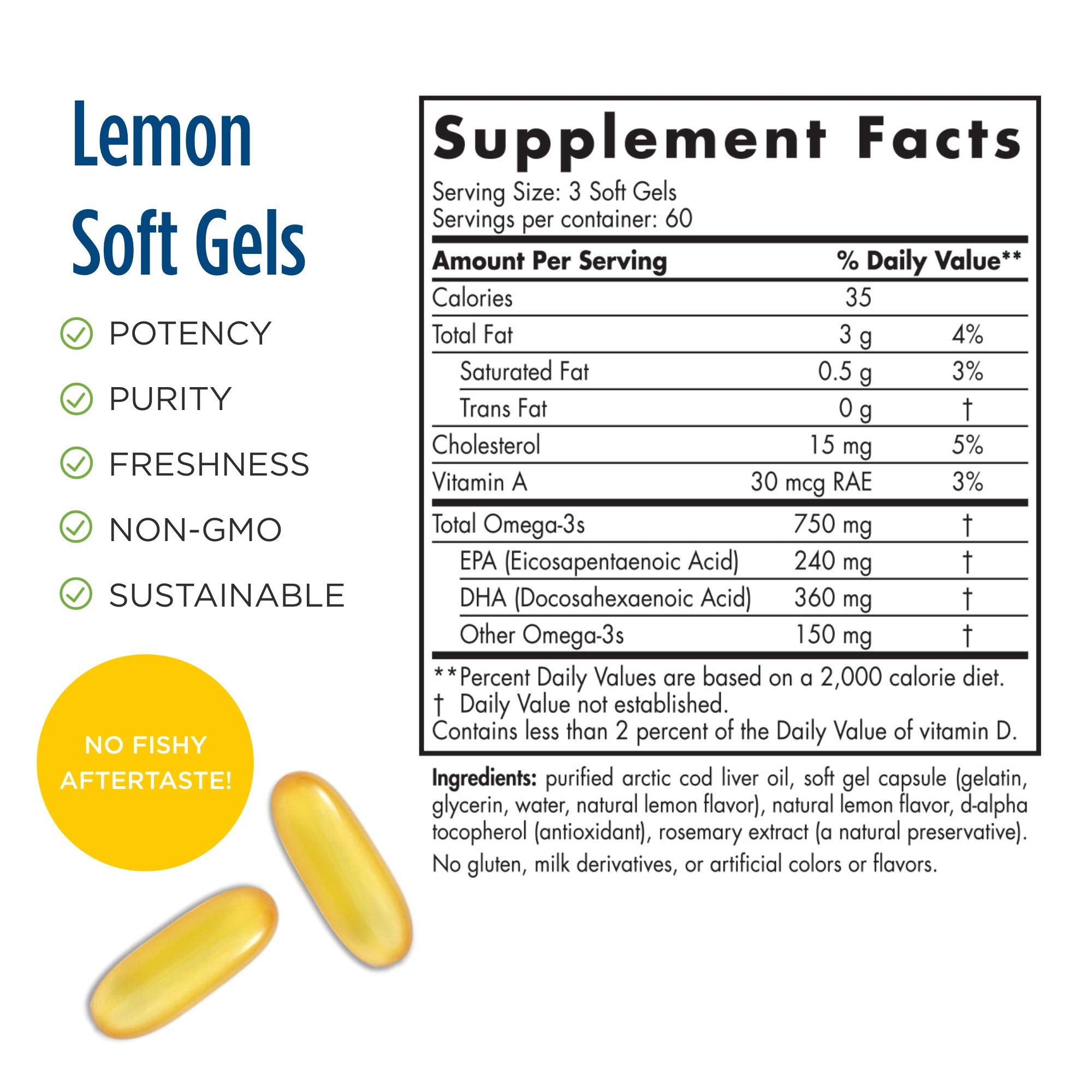 Capsules showcase lemon flavor and EPA+DHA from wild Arctic cod