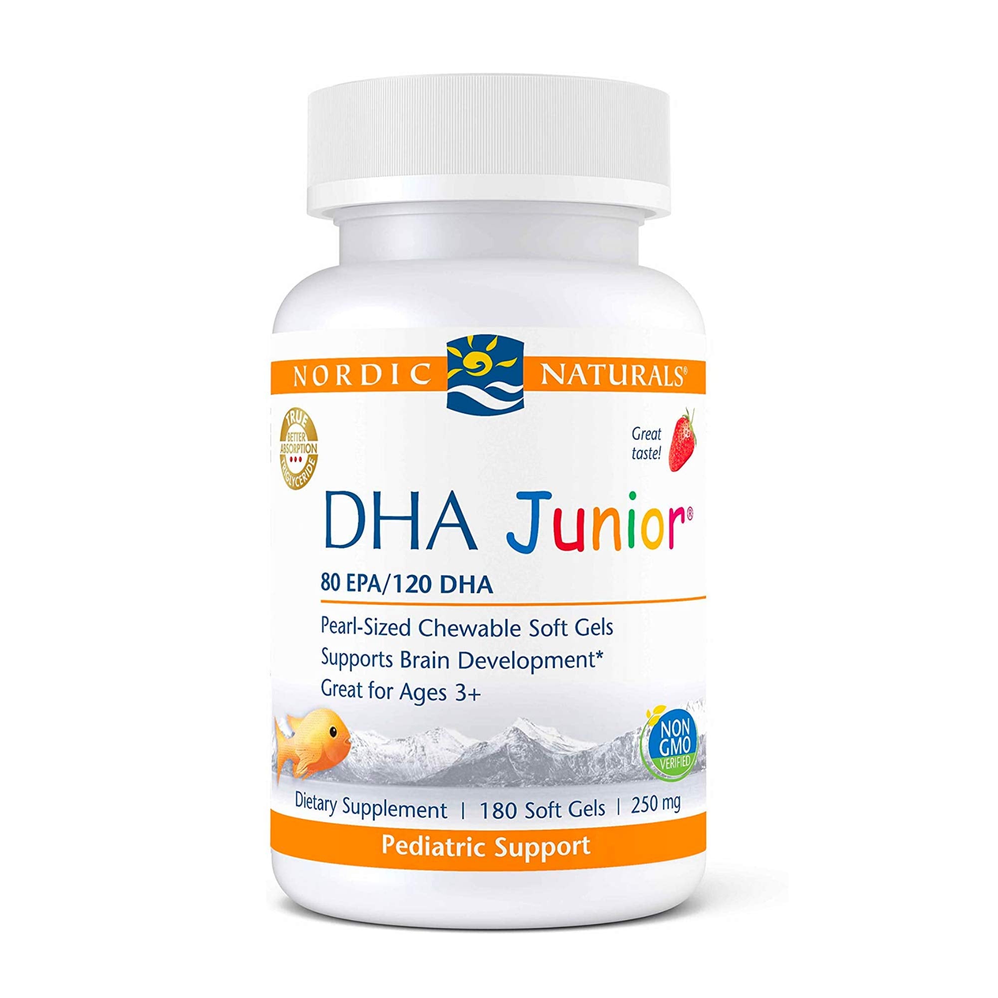 Nordic Naturals Pro DHA Junior strawberry mini chewable soft gels support brain and eye development
