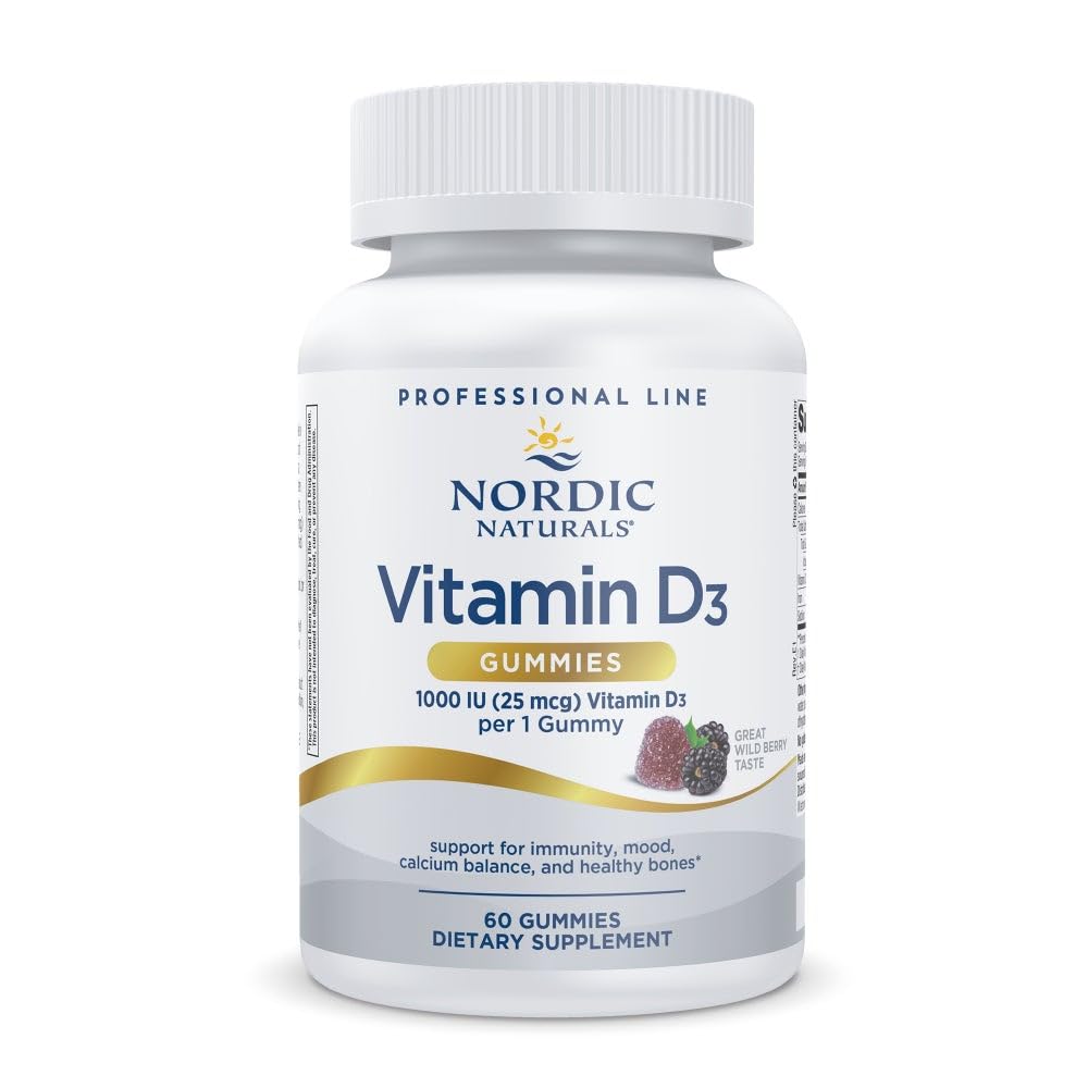 Nordic Naturals Pro Vitamin D3 Gummies wild berry bottle supports daily vitamin D intake.