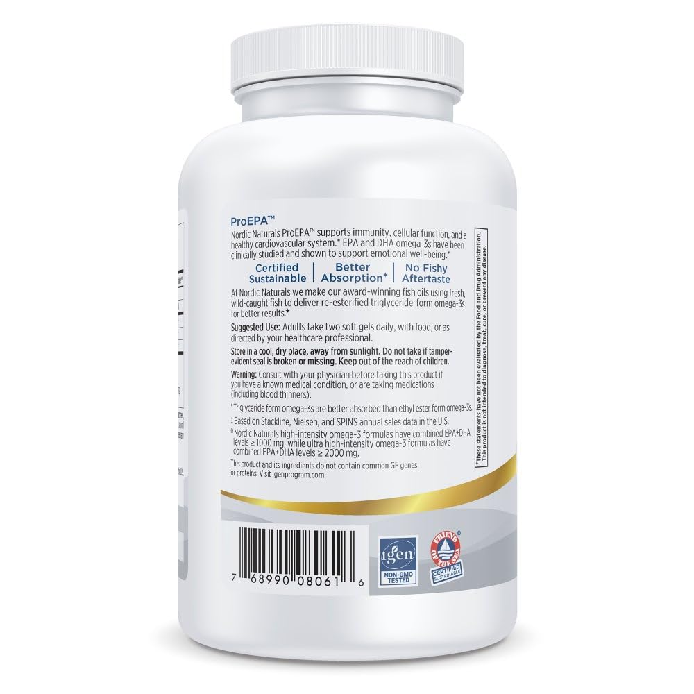 Nordic Naturals ProEPA Lemon softgels bottle pour demonstrates convenient daily use.