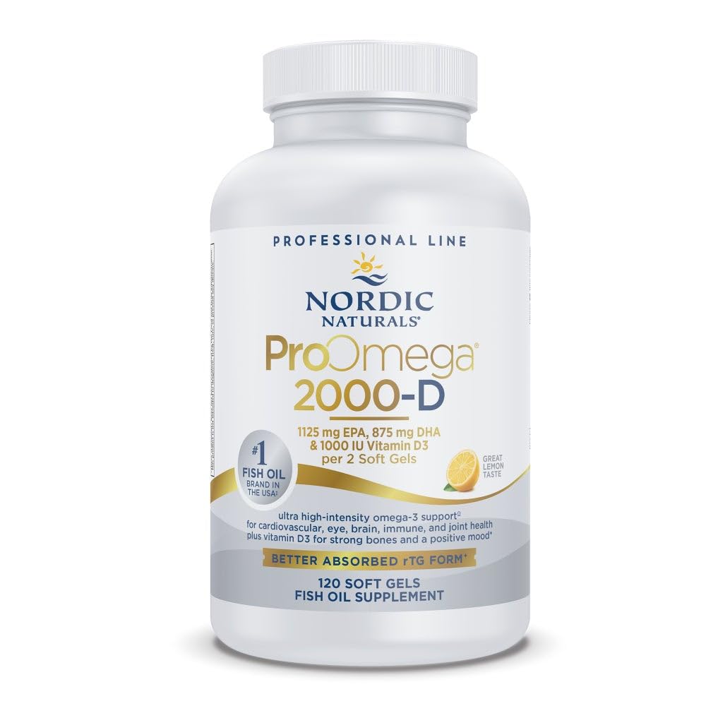 Nordic Naturals ProOmega 2000-D lemon bottle with label for easy omega-3 intake