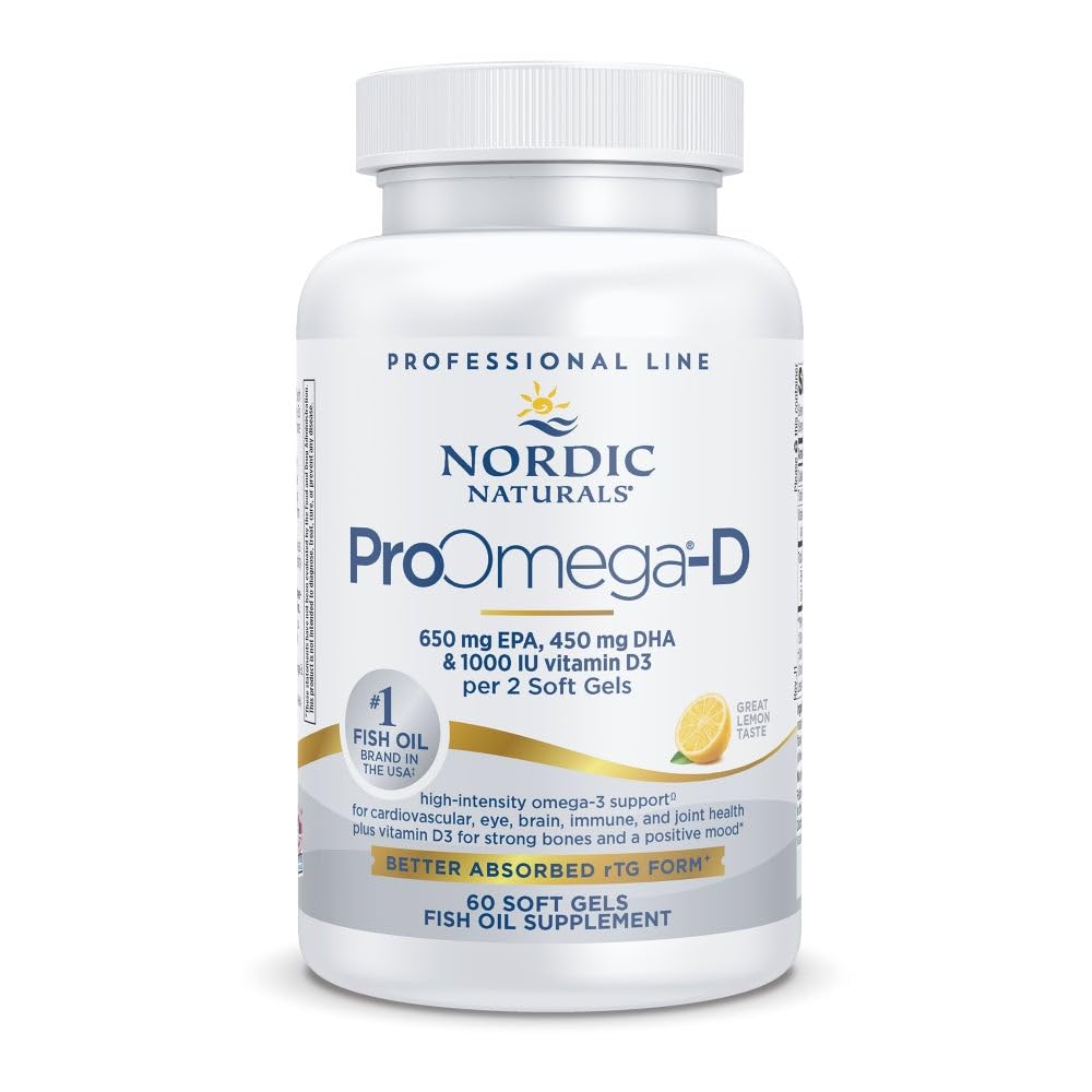 Nordic Naturals ProOmega-D bottle with lemon flavor for daily omega-3 and vitamin D.