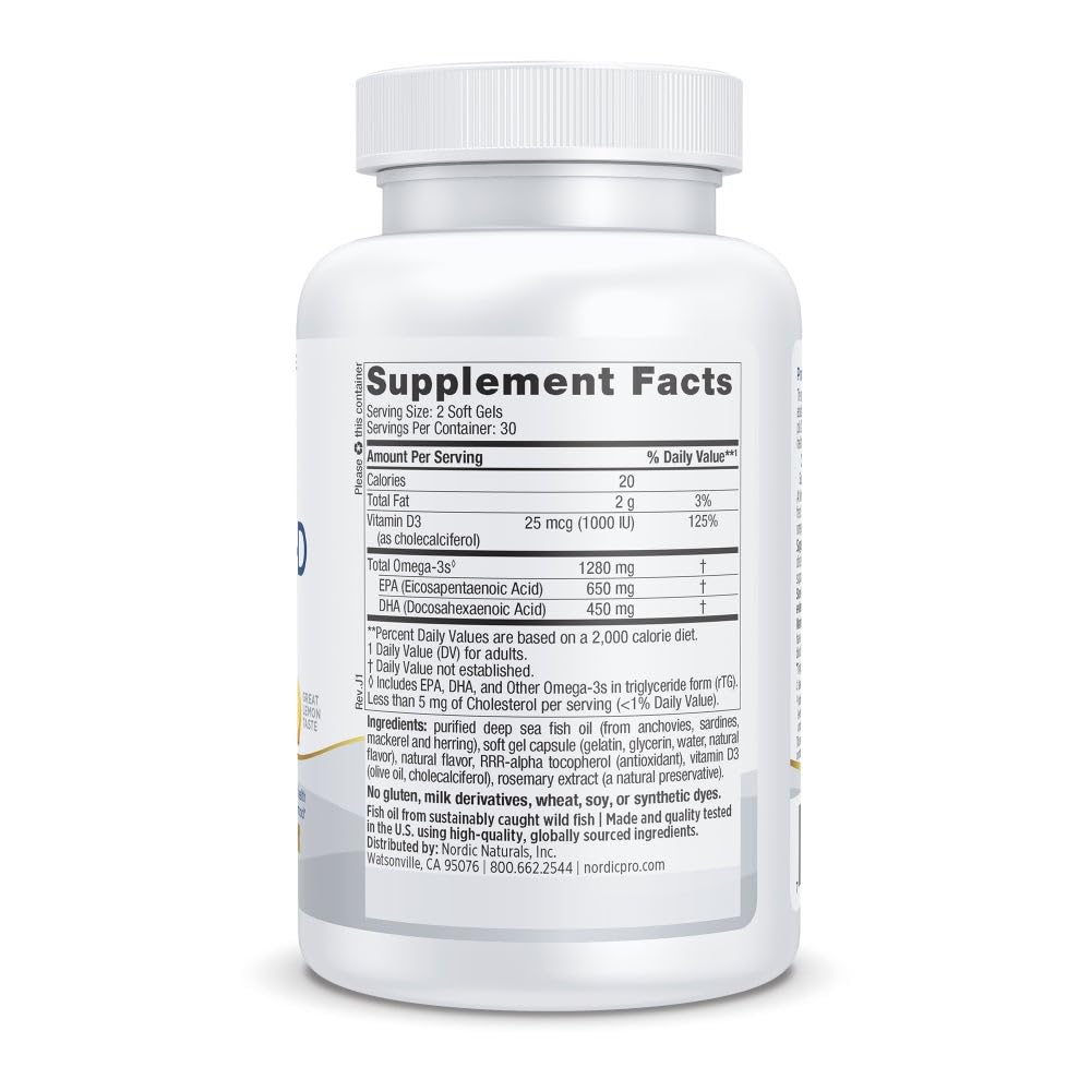 Close-up of ProOmega-D soft gels highlighting lemon taste and high-potency EPA/DHA.