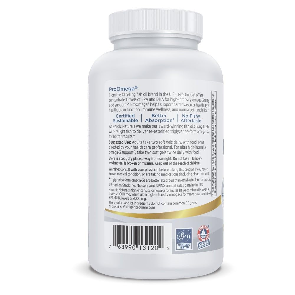 ProOmega EPA and DHA label emphasizes high potency omega-3 benefits