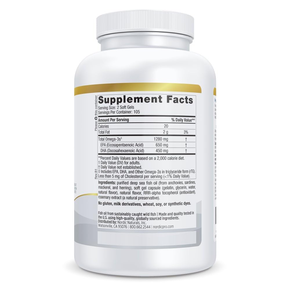 Nordic Naturals ProOmega Lemon softgel label emphasizes purity and non-GMO ingredients