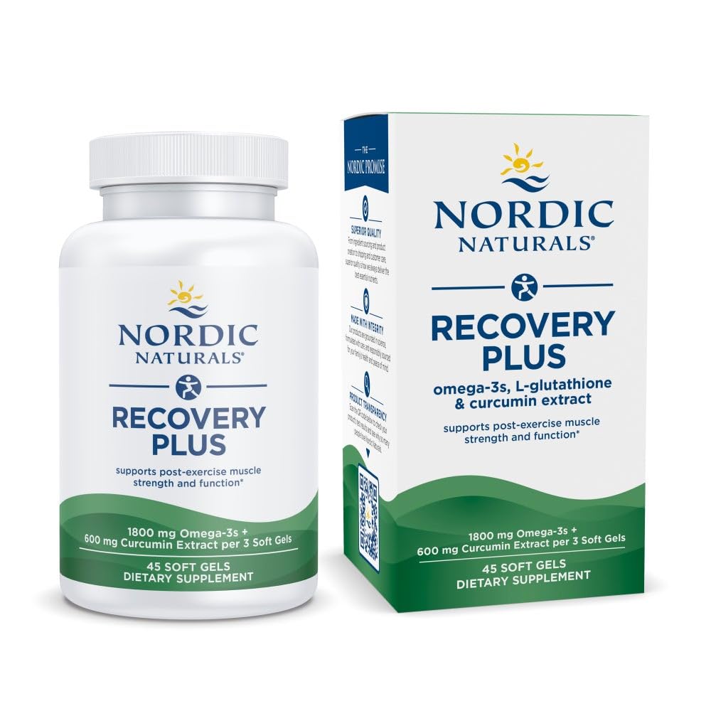 Nordic Naturals Recovery Plus bottle image for post-workout recovery with omega-3 and antioxidants.