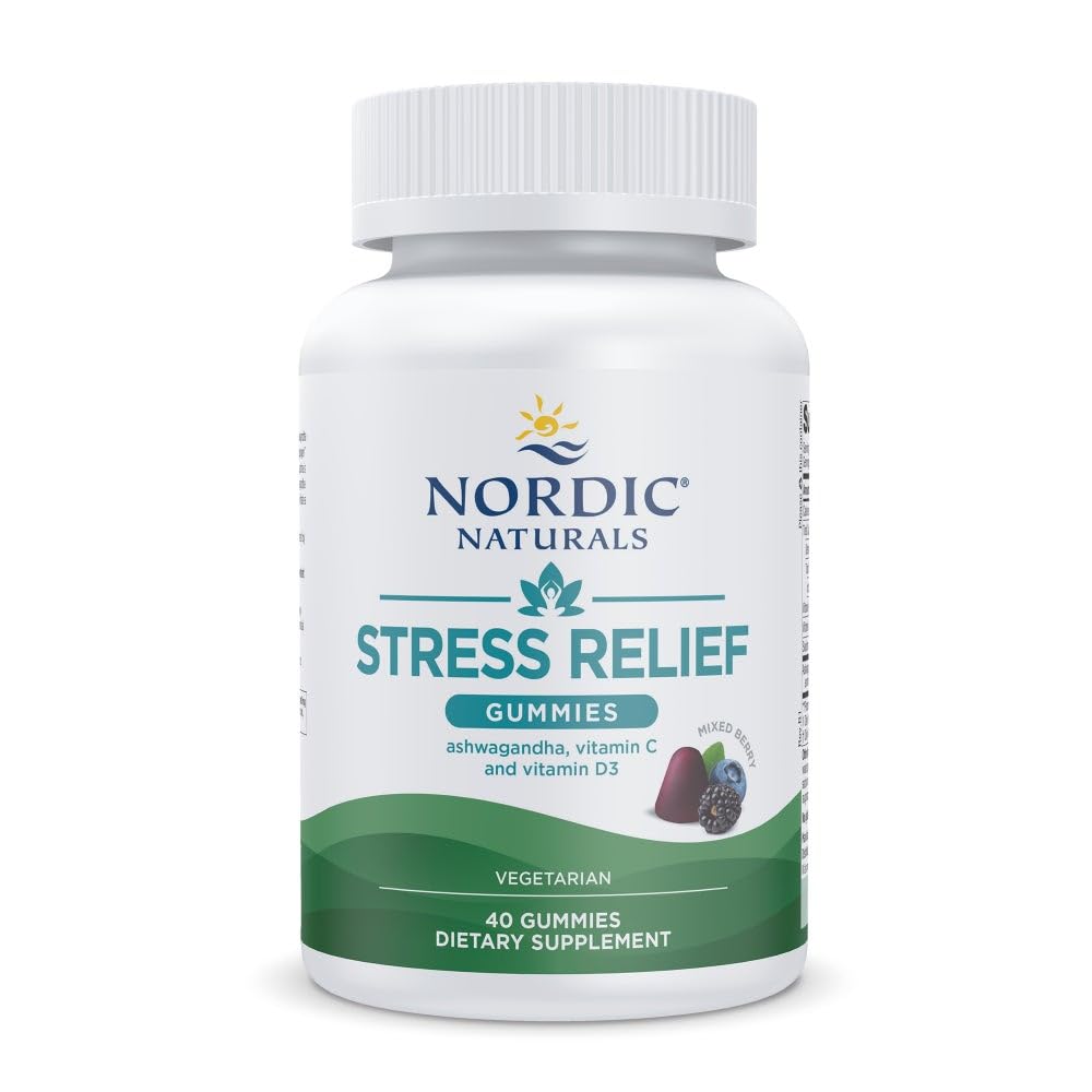 Nordic Naturals Stress Relief Gummies bottle for daily mood support.