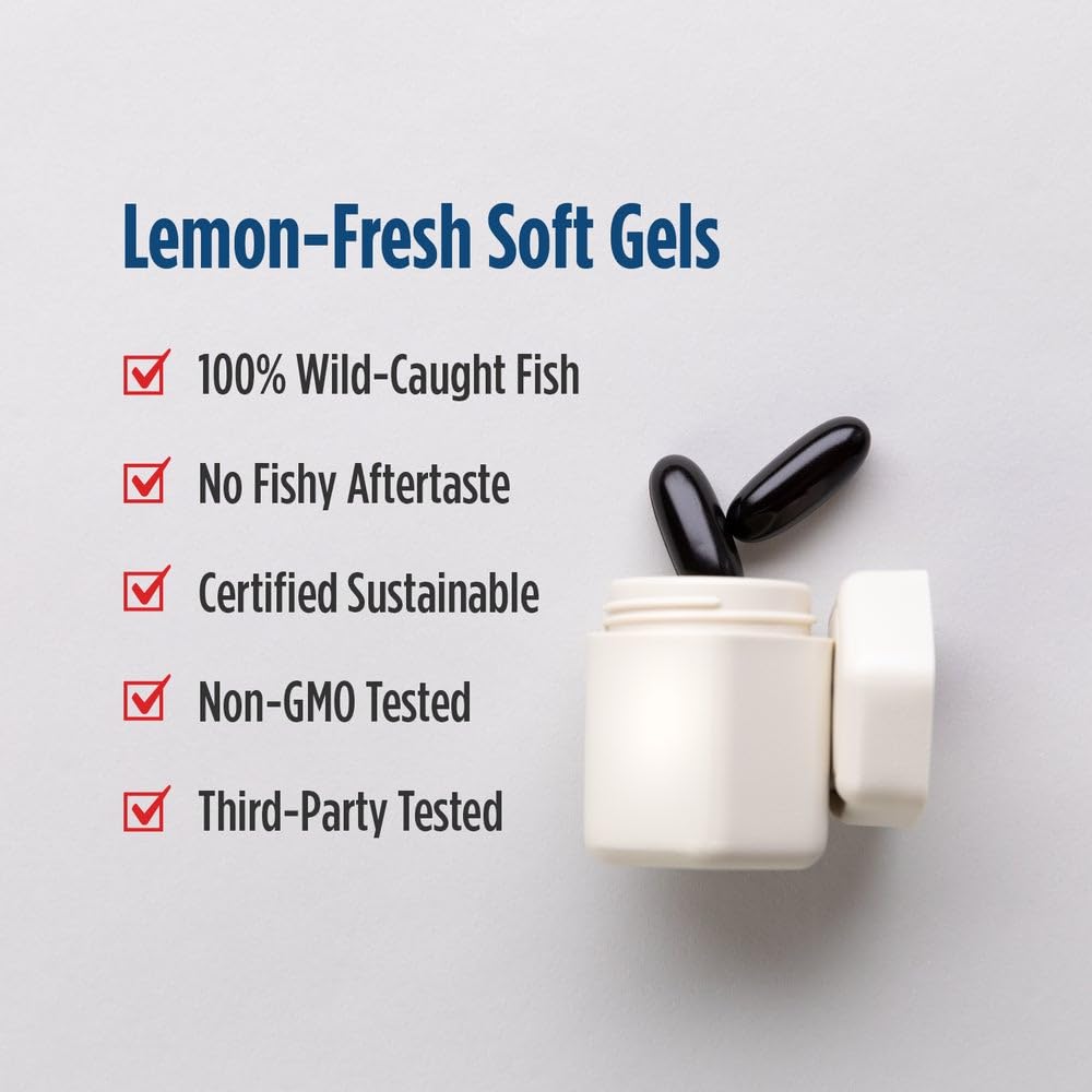 Nordic Naturals Ultimate Omega + CoQ10 lemon softgels closeup emphasizes lemon flavor.