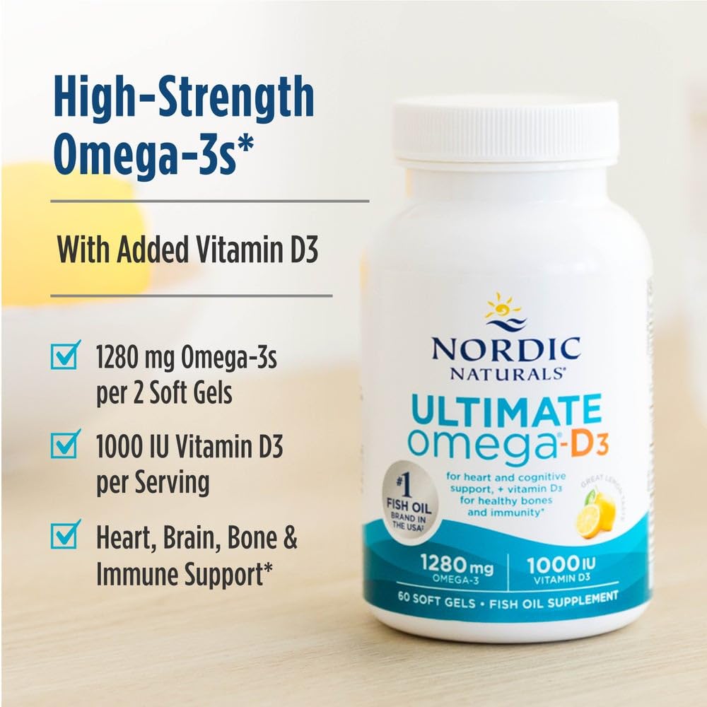 Nordic Naturals Ultimate Omega-D3 Lemon softgels hero shot for everyday wellness.