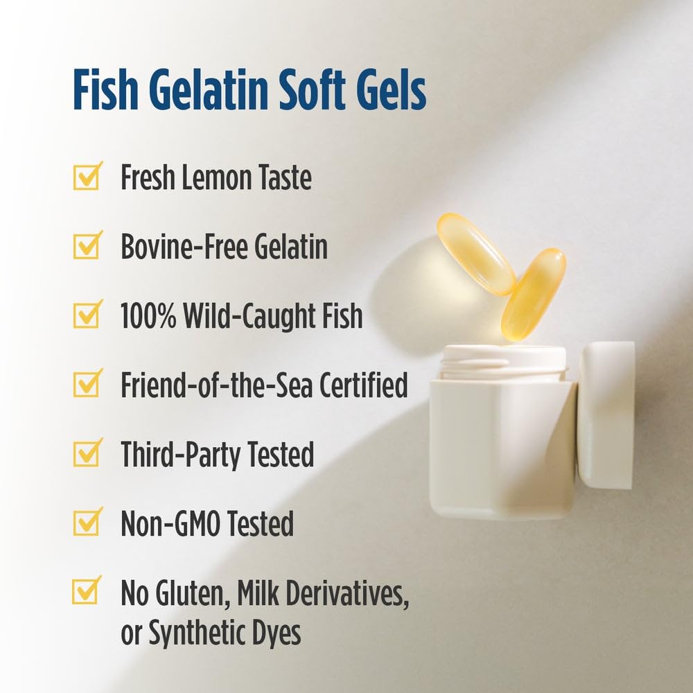 Nordic Naturals Ultimate Omega lemon soft gels in hand suggests convenient daily intake