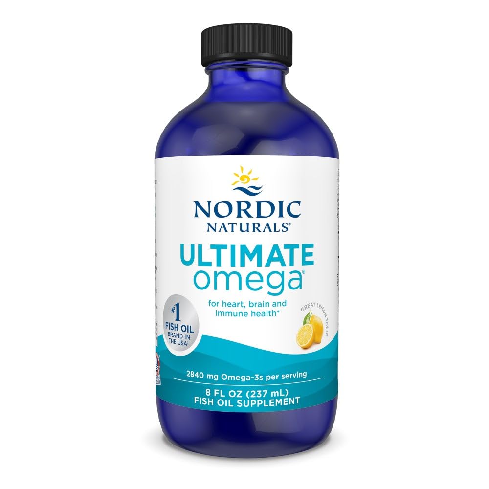 Nordic Naturals Ultimate Omega Liquid lemon bottle: easy daily omega-3 supplement.
