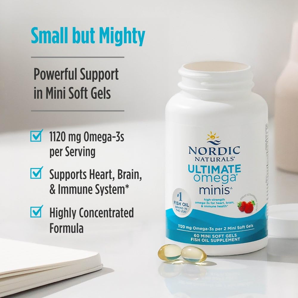 Nordic Naturals Ultimate Omega Minis display communicates quick, easy omega-3 daily routine.