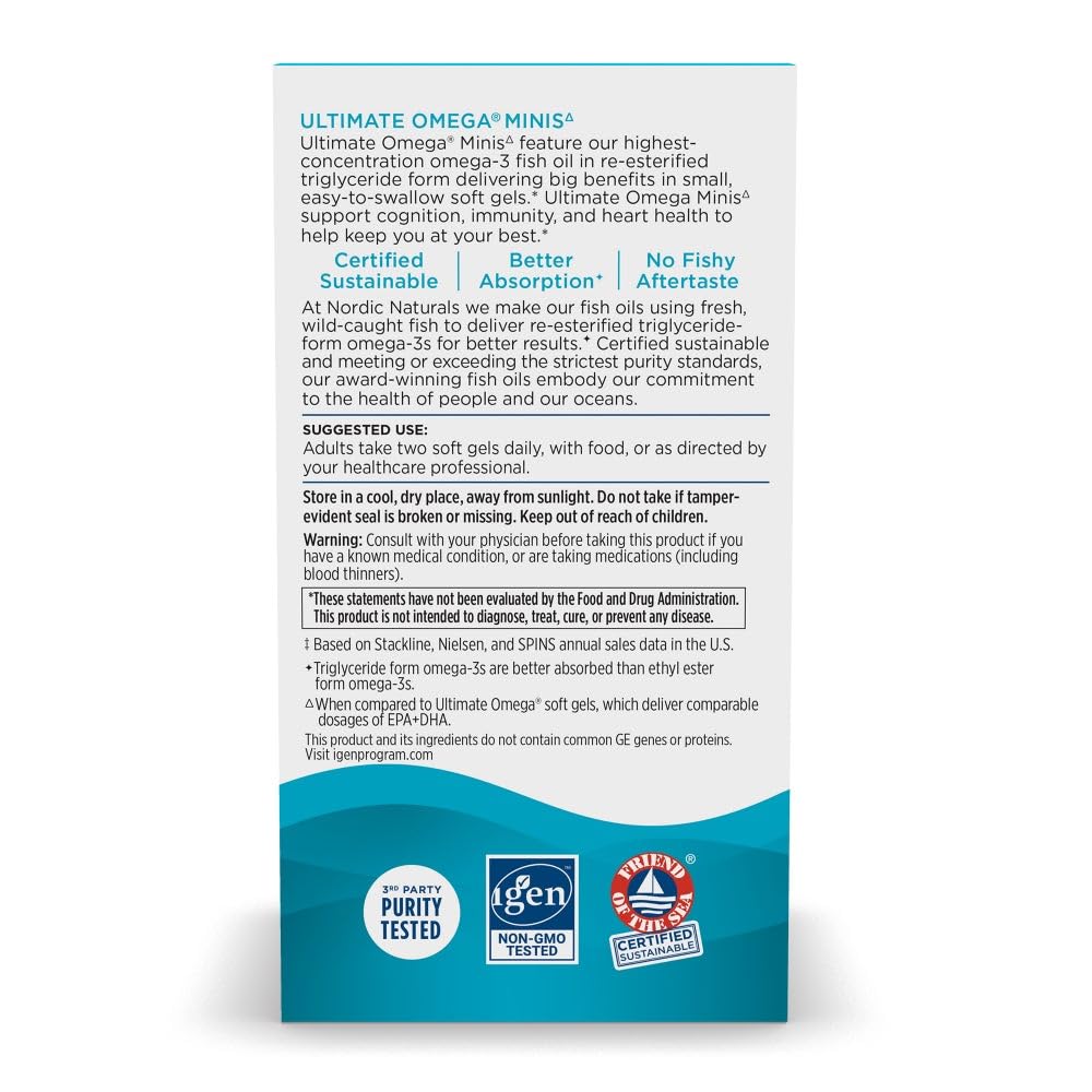  Nordic Naturals Ultimate Omega Minis soft gels closeup emphasizes easy swallowing and strawberry flavor.