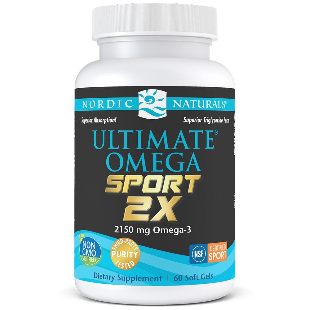 Nordic Naturals Ultimate Omega Sport 2X lemon bottle pour shows easy athlete dosing.
