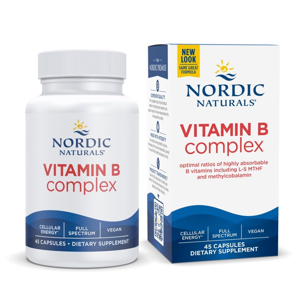 Nordic Naturals Vitamin B Complex bottle: supports daily energy metabolism and vitality.