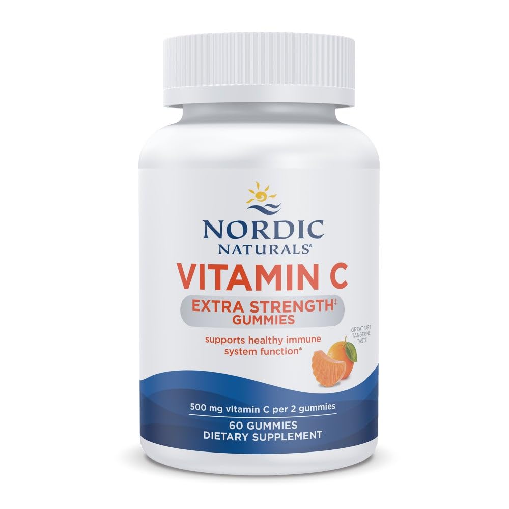 Nordic Naturals Vitamin C Extra Strength Gummies Tangerine bottle front; easy daily immune support.