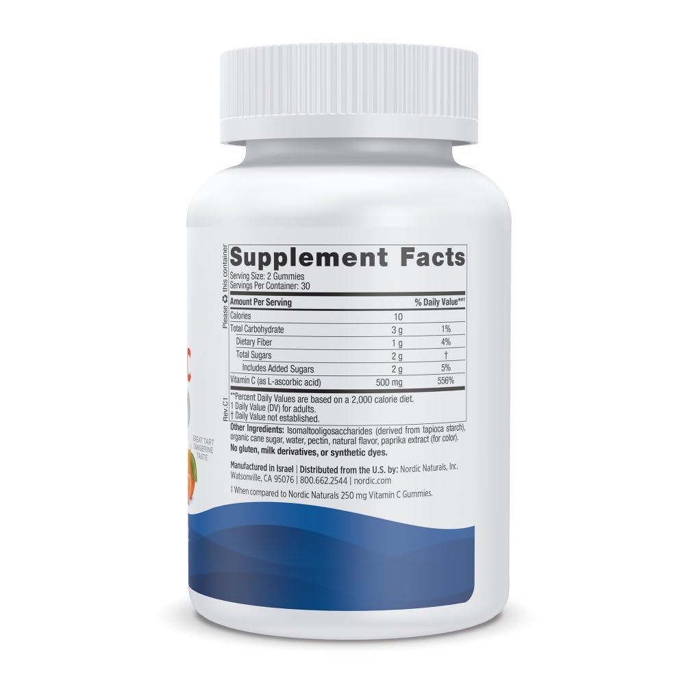 Nordic Naturals Vitamin C Extra Strength Gummies Tangerine bottle top; quick vitamin C boost.