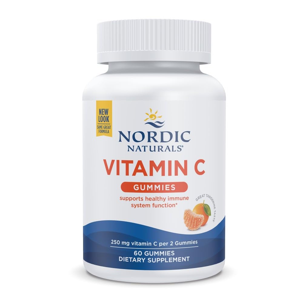 Nordic Naturals Vitamin C Gummies Tart Tangerine bottle front, 60 gummies for daily servings