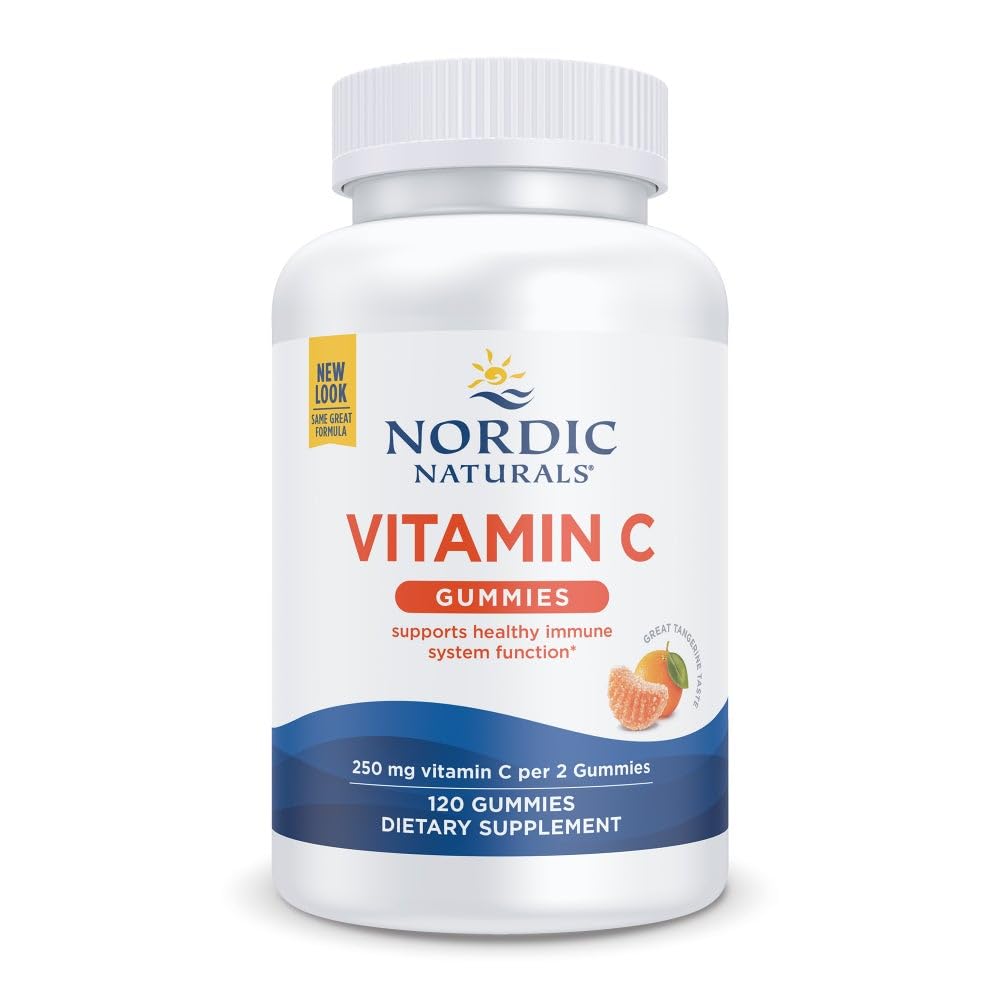 Nordic Naturals Vitamin C Gummies Tart Tangerine bottle showcases a daily immune-friendly snack.