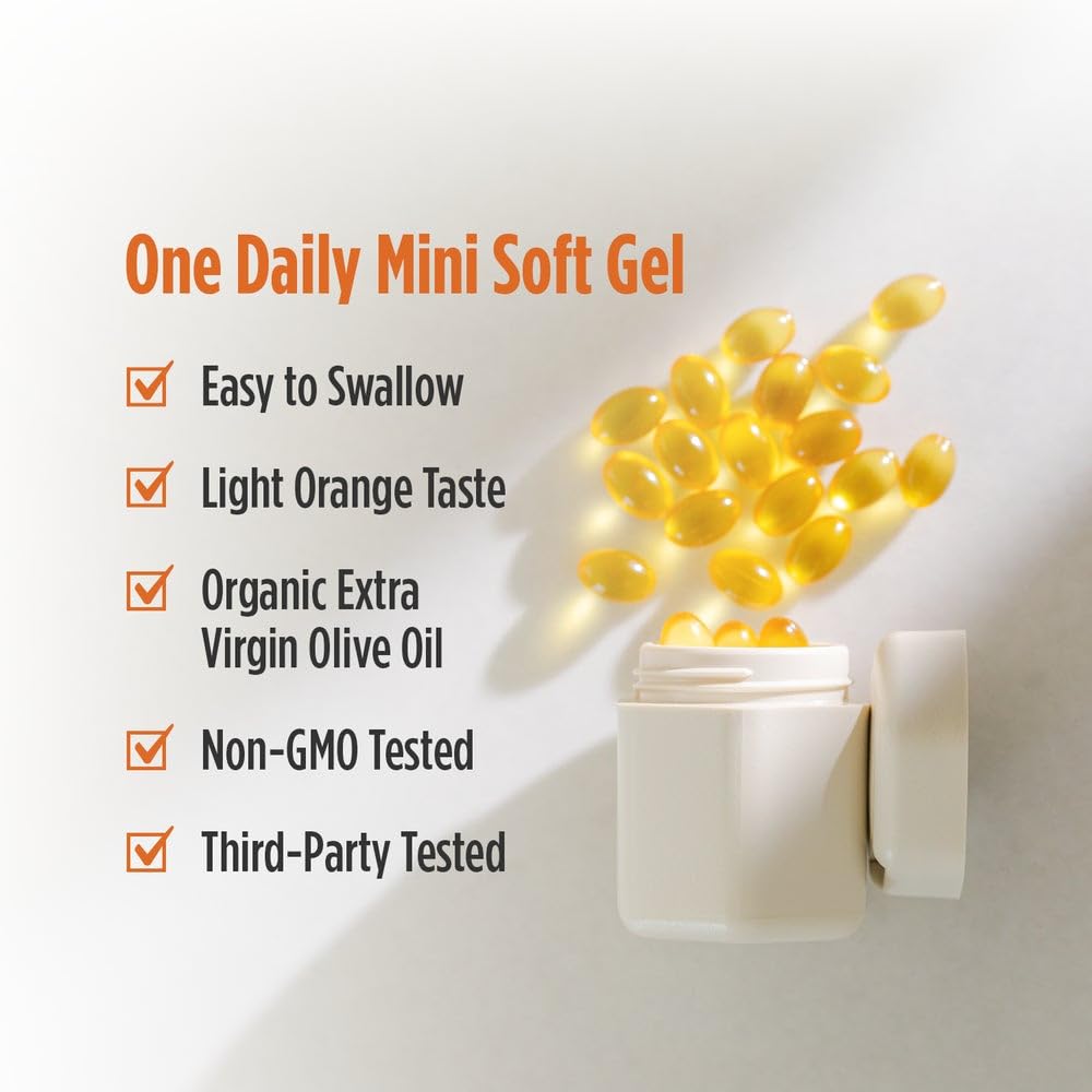 Nordic Naturals Vitamin D3 1000 orange mini soft gels non-GMO formula for clean supplementing.