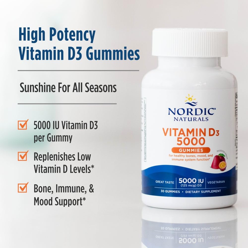 Nordic Naturals Vitamin D3 5000 Gummies vitamin graphic illustrates consistent daily intake