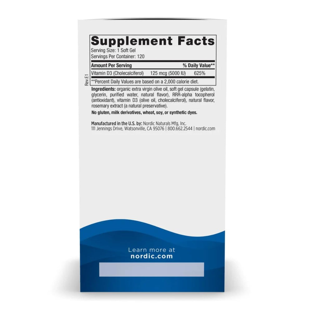 Nordic Naturals Vitamin D3 5000 orange mini soft gels daily immune and mood support