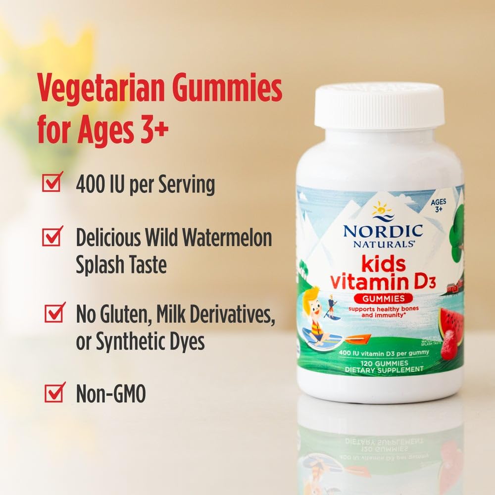 Gluten and dairy free icons on Nordic Naturals Vitamin D3 Gummies Kids packaging