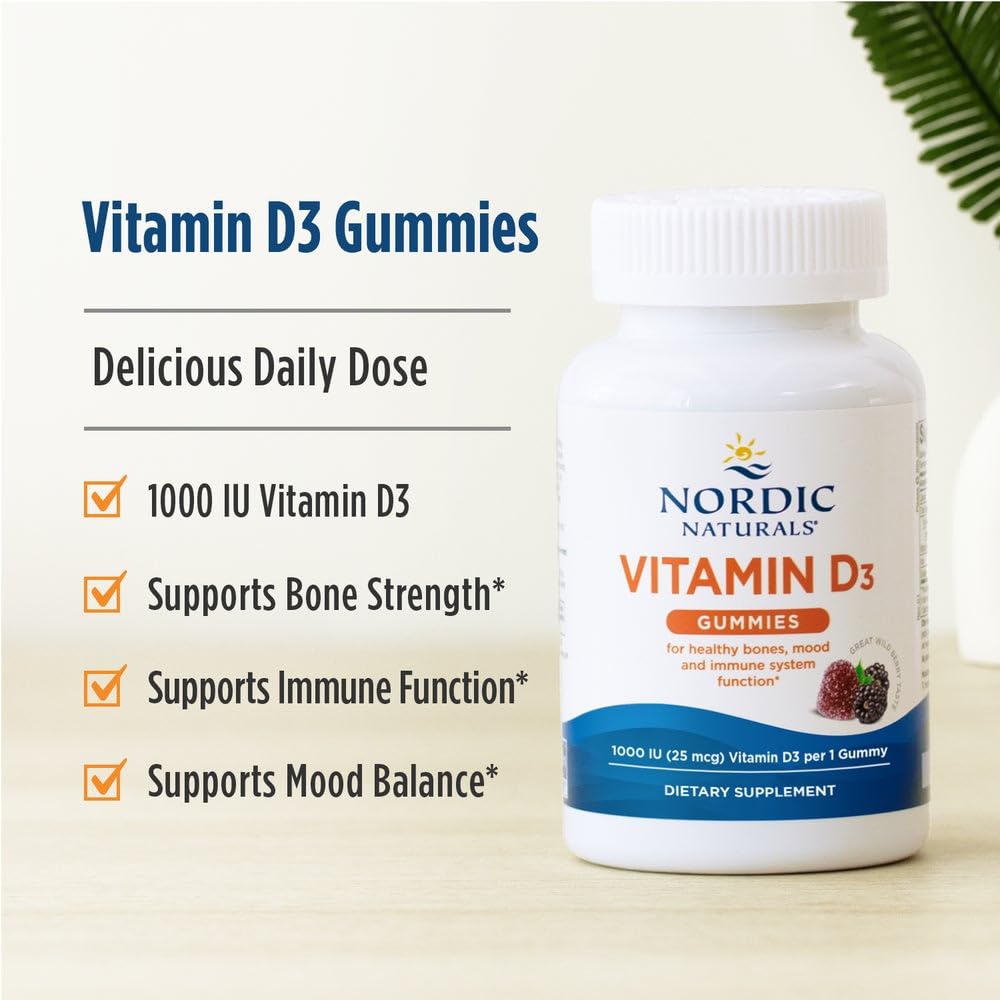 Nordic Naturals Vitamin D3 Gummies Wild Berry packaging box: travel-friendly supplement