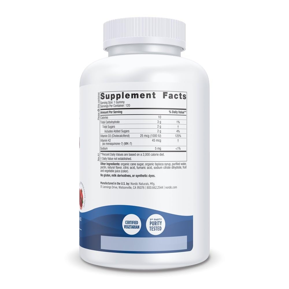 Nordic Naturals gummies close-up shows vegetarian ingredients and delicious pomegranate taste.