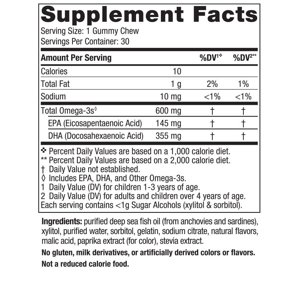 Nordic Naturals Zero Sugar Children's DHA Gummies foil pack for easy on-the-go omega-3 intake.