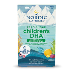 Nordic Naturals Zero Sugar DHA gummies packaging front communicates kid-friendly use.