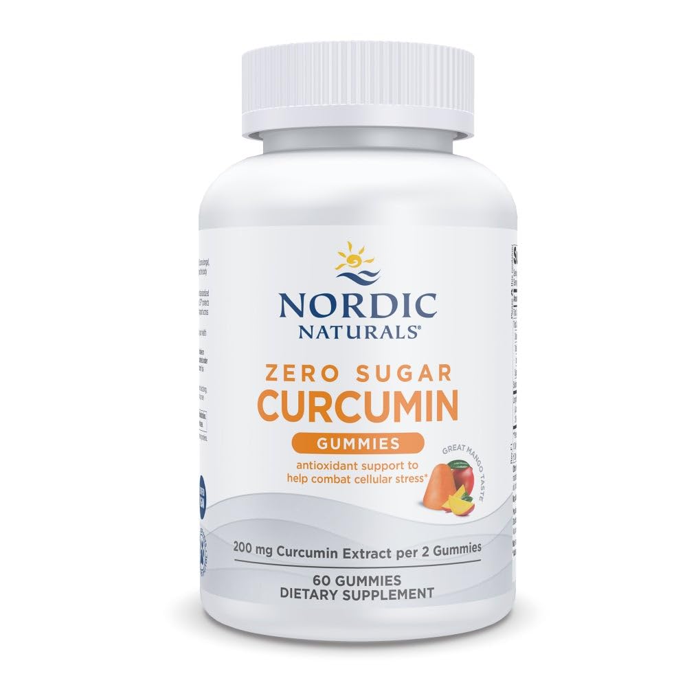Nordic Naturals Zero Sugar Curcumin Gummies Mango bottle with zero sugar.