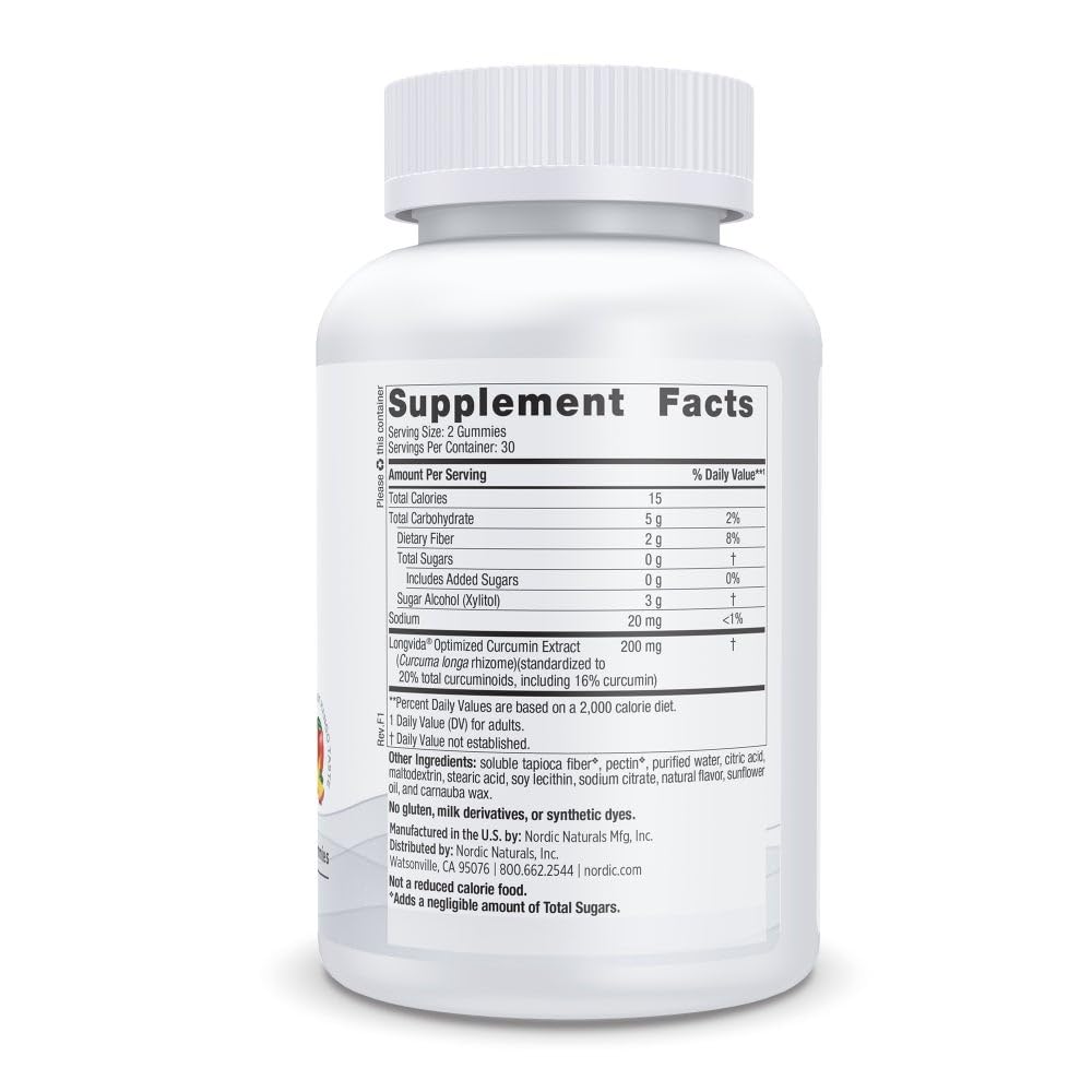 Nordic Naturals Zero Sugar Curcumin Gummies Mango close-up showing vegan formula.