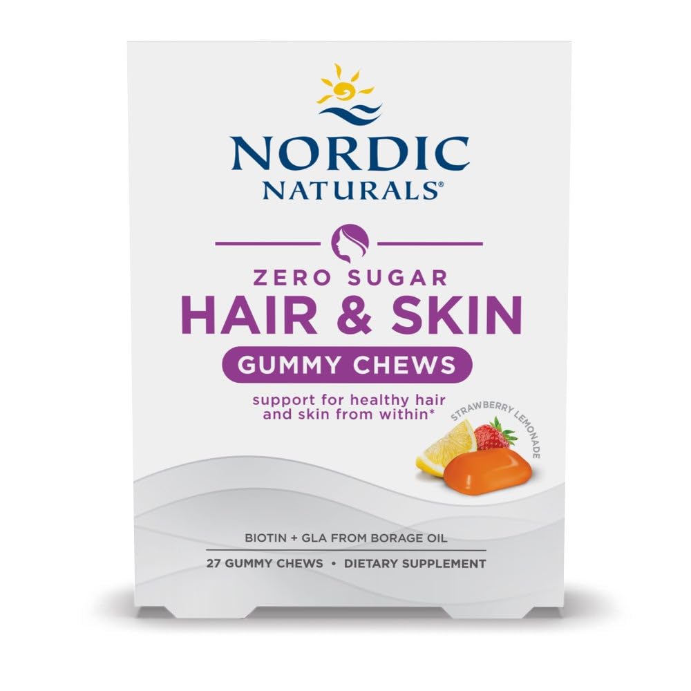 Nordic Naturals Zero Sugar Hair & Skin Gummies bottle front for daily use.