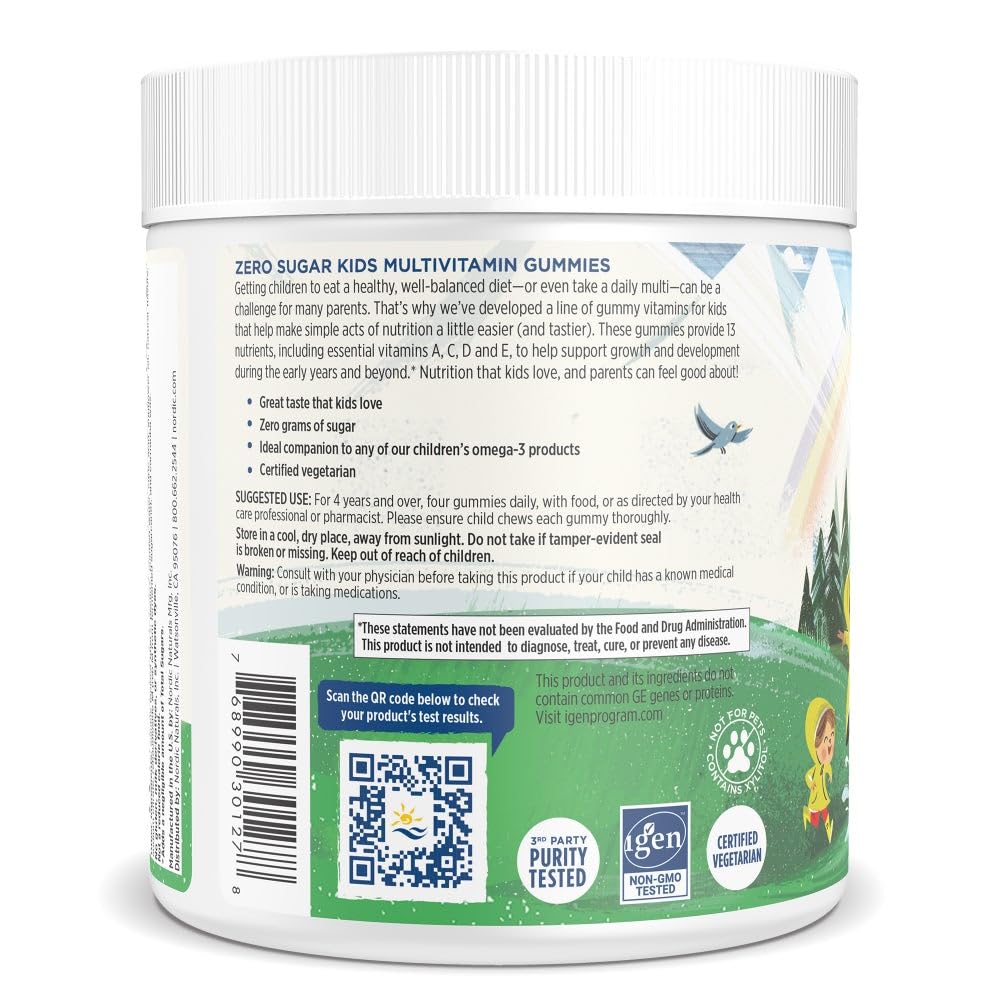 Nordic Naturals Zero Sugar Kids Multi Gummies bottle being poured for easy routine