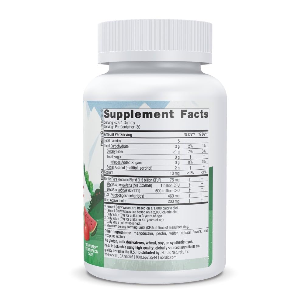 Nordic Naturals Zero Sugar Kids Probiotic Gummies on shelf for easy, on-the-go digestive support.