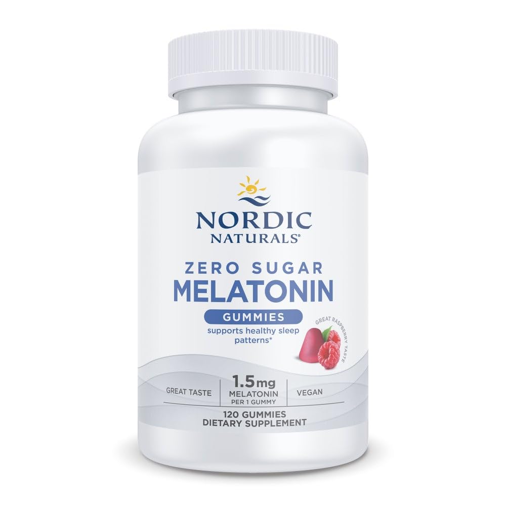 Nordic Naturals Zero Sugar Melatonin Gummies Raspberry bottle for easy nightly use and restful rhythms.