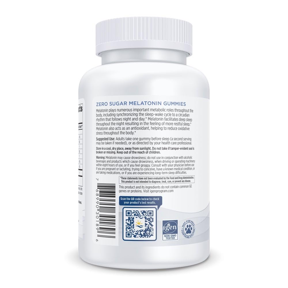 Nordic Naturals Zero Sugar Melatonin Gummies Raspberry label showing purity and non-GMO formulation.