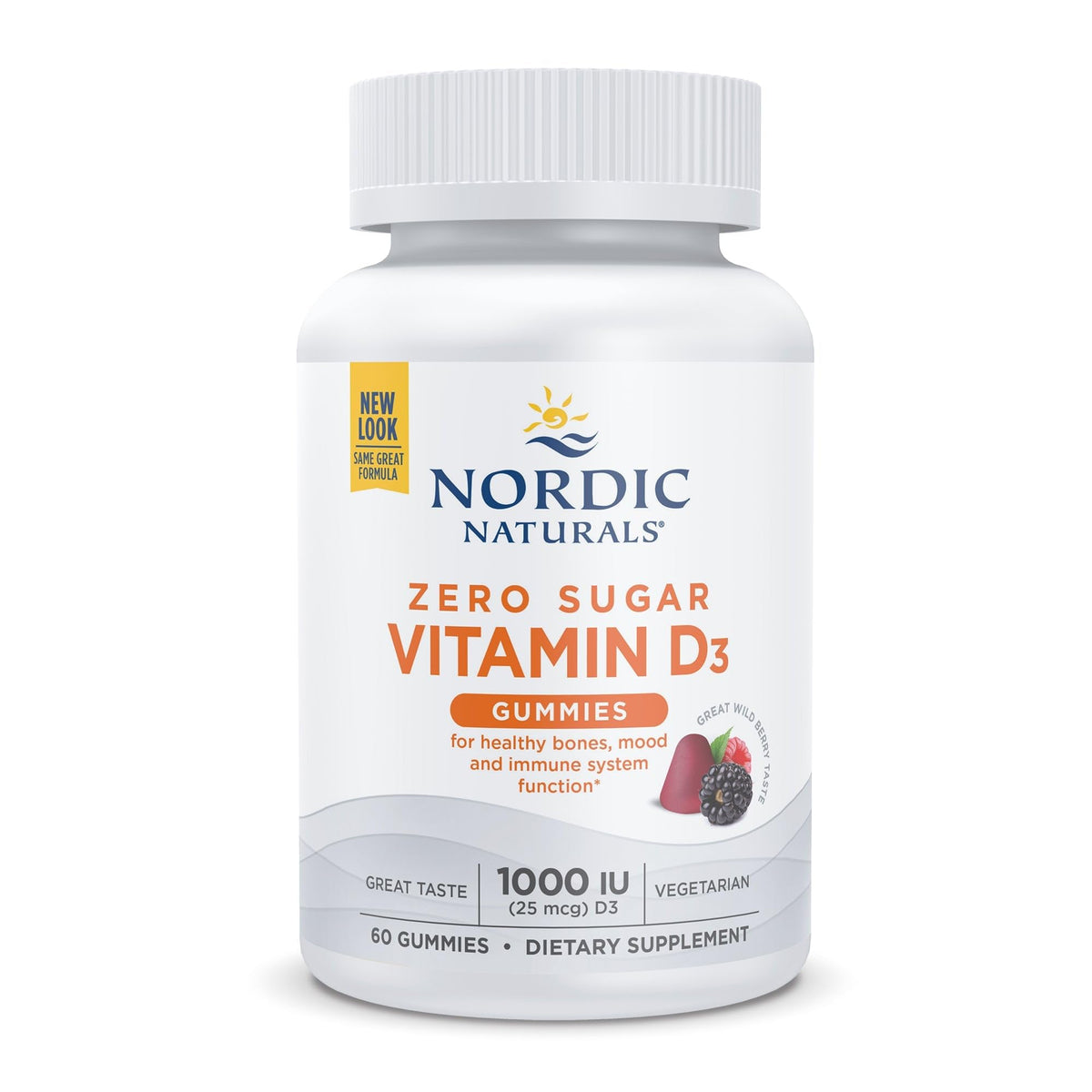 Nordic Naturals Zero Sugar Vitamin D3 Gummies, wild berry flavor, daily bone and immune support