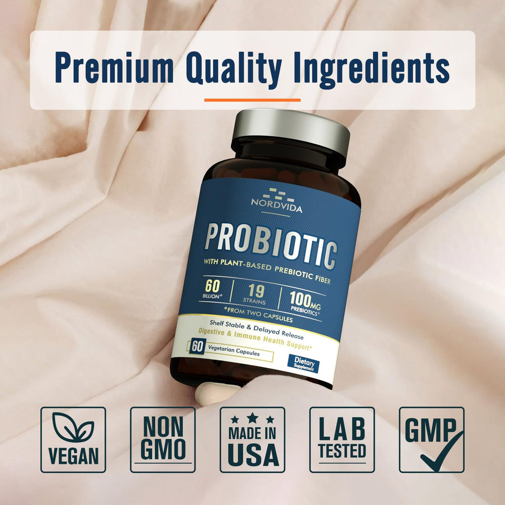 NordVida Probiotic 60Billion bottle communicates high-potency formulation for digestion