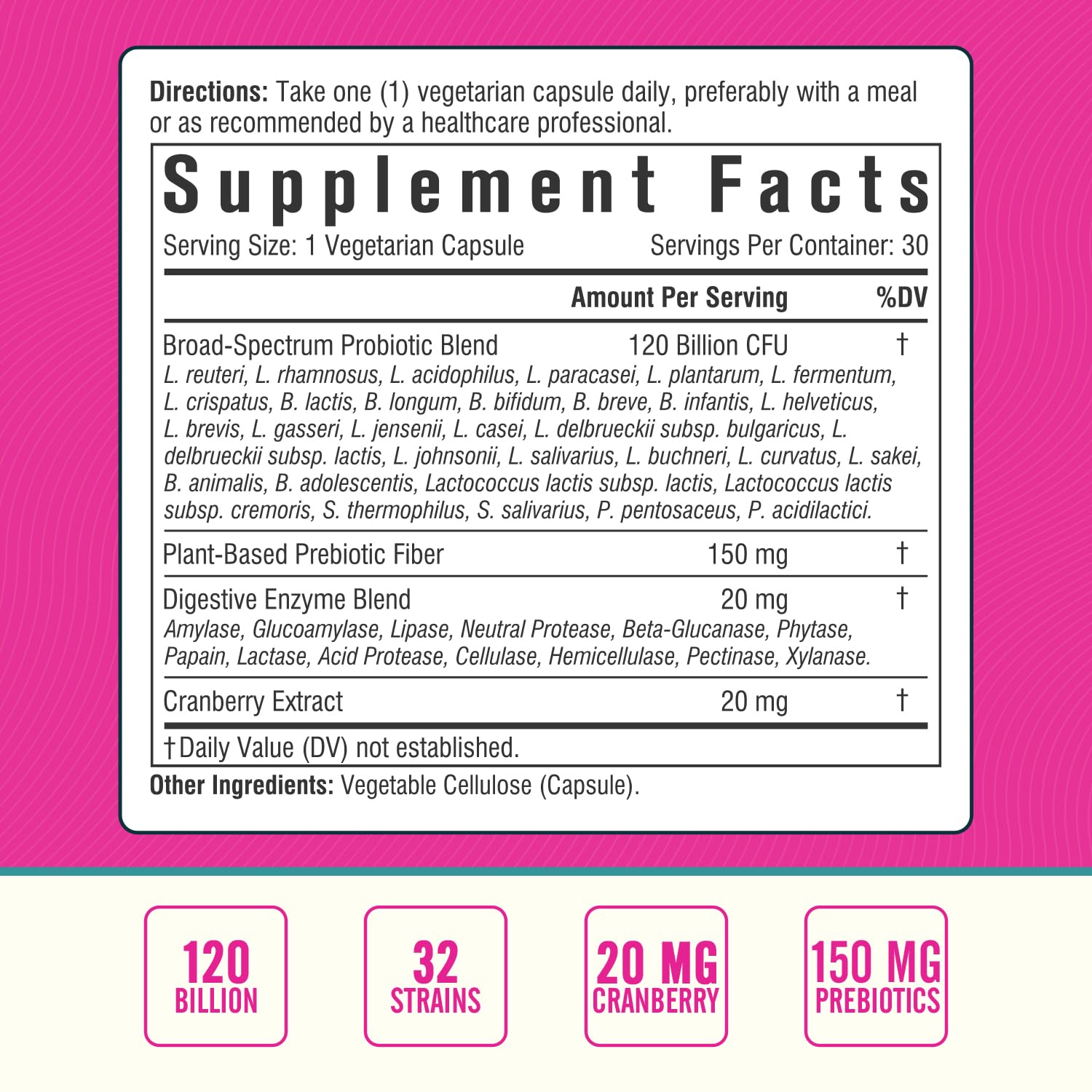 NordVida Women's Probiotic capsules close-up highlighting 30 delayed-release capsules.